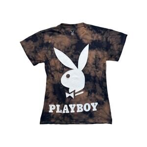 Playboy‎ Brown Tie Dye Graphic T Shirt Bunny Logo Womens Size Small